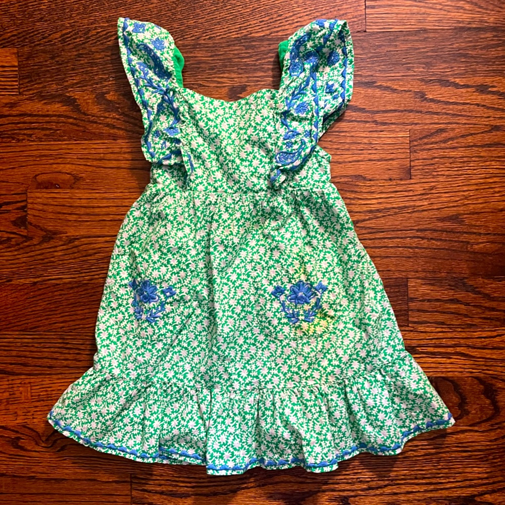 Boden green print dress 2-3 years